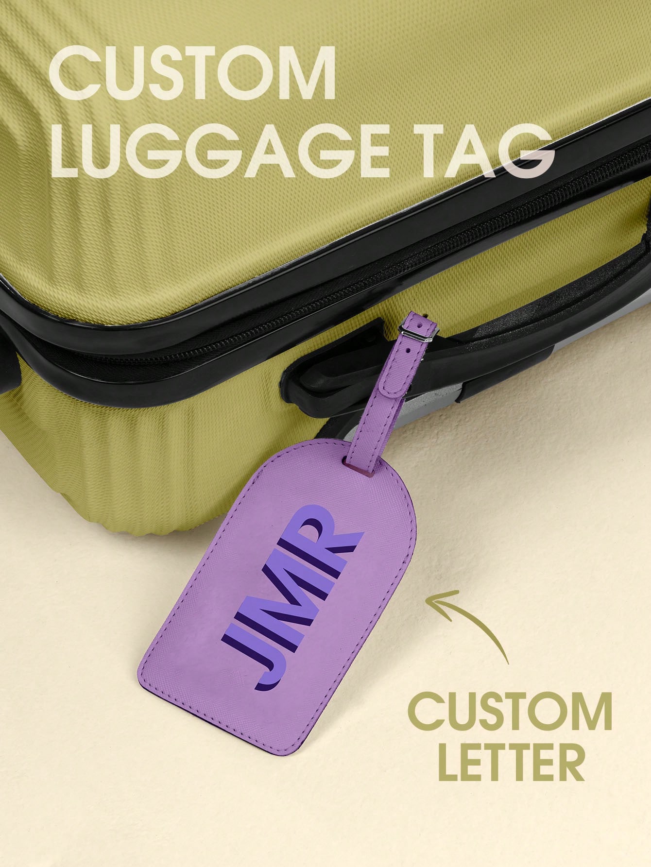 Travel Accessories International - ป้ายติดกระเป๋าเดินทางแบบกำหนดเองได้ พิมพ์อักษรย่อ ป้ายหนัง PU ป้ายติดกระเป๋าเดินทาง พิมพ์