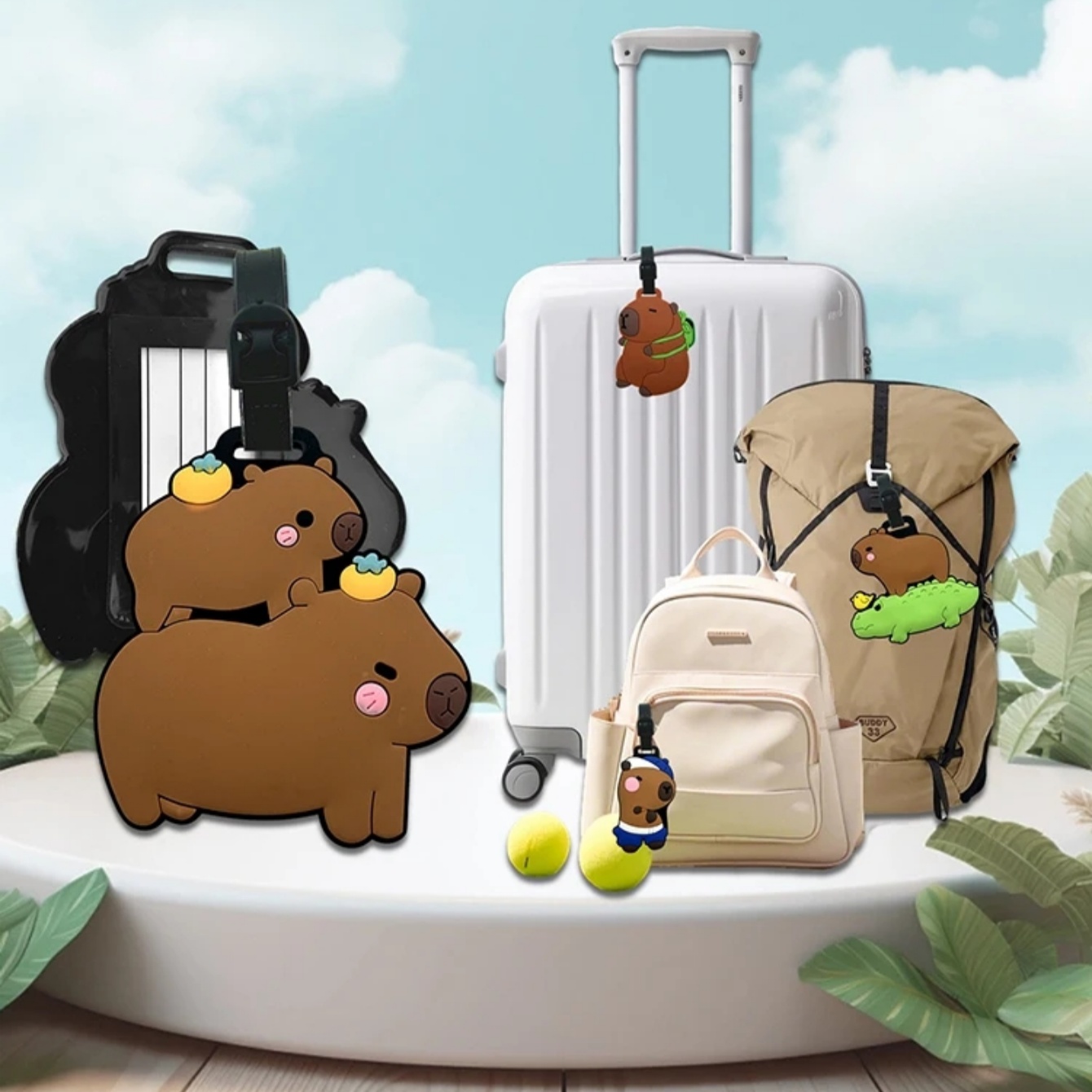 Travel Accessories International - อุปกรณ์เสริมสำหรับการเดินทาง, ป้ายติดกระเป๋าเดินทาง, คาปิบาร่าการ์ตูน, กระเป๋าเดินทาง PVC, บัตรประจำตัว,