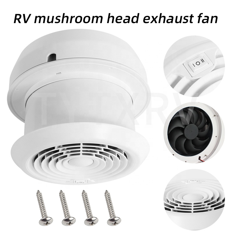 Travel Accessories Us - อุปกรณ์เสริม RV พัดลมดูดอากาศทรงเห็ด แรงลมสูง DC12V/24V สำหรับบ้าน