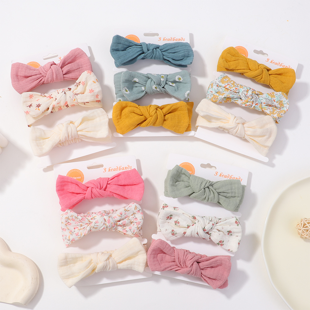 Travel Accessories With Toddler - ที่คาดผมโบว์ยางยืดเนื้อนุ่ม 3 ชิ้น/ชุด สำหรับเด็กทารก เด็กผู้หญิงแรกเกิด ผ้าคาดผมโบว์ผูกผมเด็กเล็ก