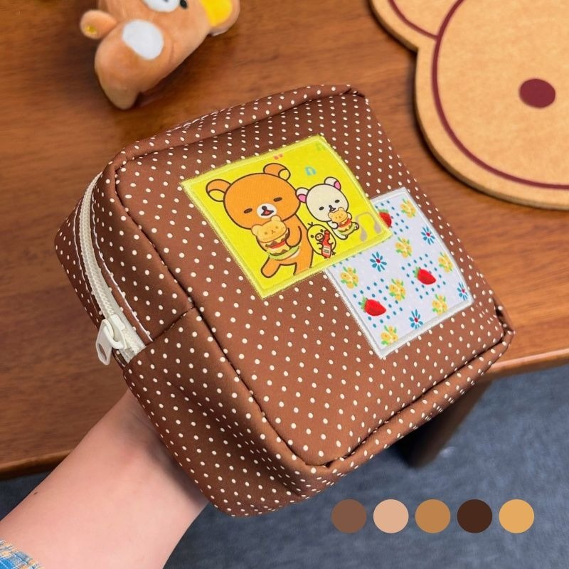Travel Accessories Store - กระเป๋าเครื่องสำอางลายจุดสีน้ำตาลลายหมีน่ารัก กระเป๋าใส่เครื่องสำอางแบบมีซิปพิมพ์ลายหมีน่ารัก กระเป๋าใส่เครื่องสำอางสำหรับเดินทางความจุขนาดใหญ่