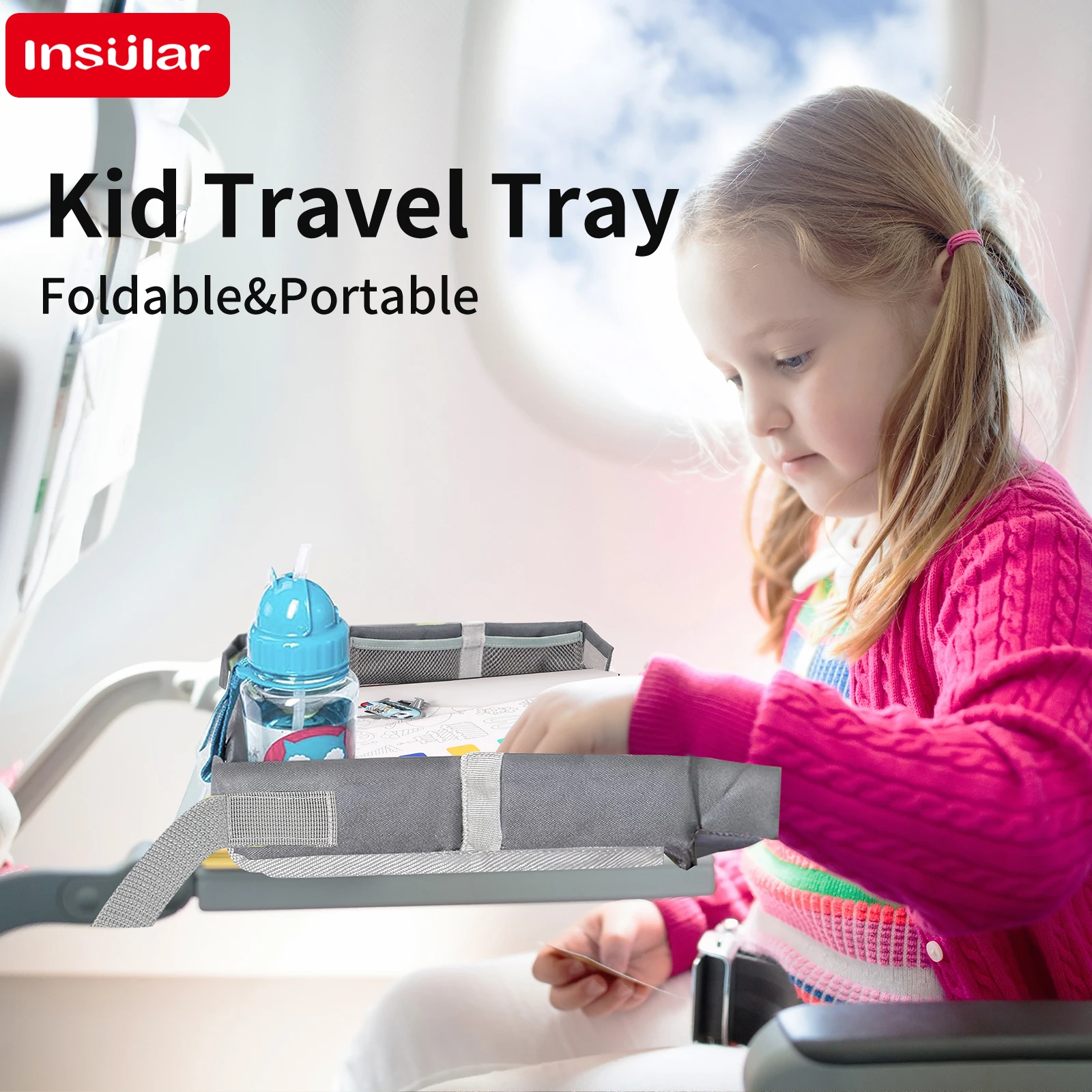 Travel Accessories Drawing - ถาดวางของสำหรับเด็ก INSULAR สำหรับติดตั้งกับเบาะรถยนต์, อุปกรณ์เสริมรถเข็นเด็กแบบกันน้ำ, โต๊ะวางของแบบพกพาสำหรับเบาะนิรภัยพร้อมถาดใส่ขนมและที่วางแก้ว