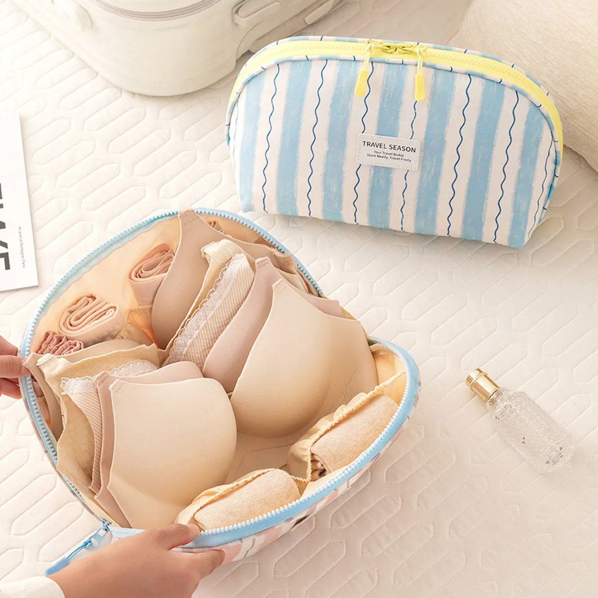 Travel Accessories Store - กระเป๋าเก็บชุดชั้นในแบบพกพาอเนกประสงค์กระเป๋าเดินทางผ้าอ็อกซ์ฟอร์ดกระเป๋าเดินทางสำหรับถุงเท้าบราอุปกรณ์เสริม