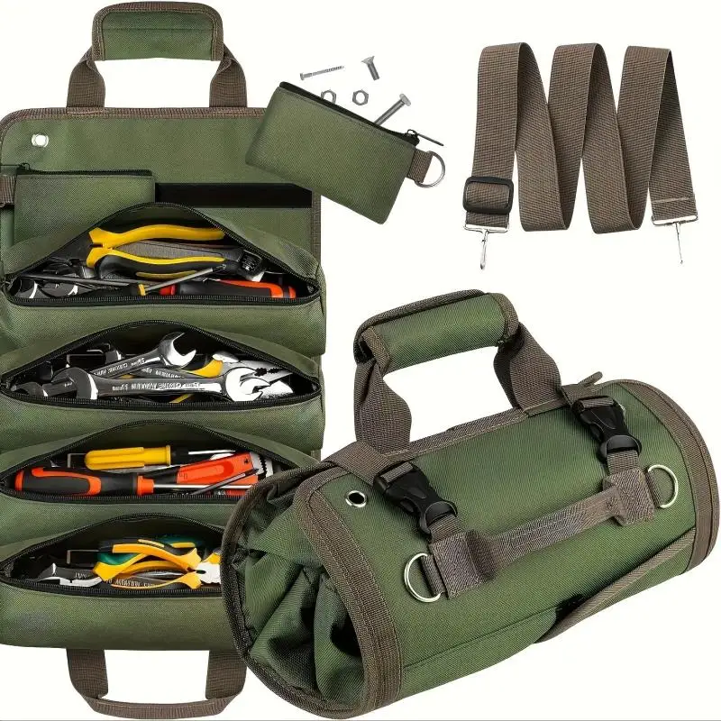 Travel Router Accessories - กระเป๋าเครื่องมืออเนกประสงค์คุณภาพสูง กระเป๋าใส่เครื่องมือช่างแบบมืออาชีพ มีหลายช่อง ใส่เครื่องมือฮาร์ดแวร์ แบบม้วนเก็บได้ พกพาสะดวก