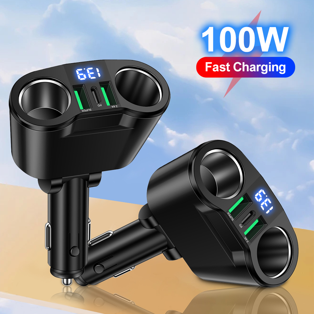 Travel Plug Type C - อะแดปเตอร์ชาร์จในรถยนต์ USB Type C อุปกรณ์หลายเครื่องที่ชาร์จในเวลาเดียวกันด้วยอะแดปเตอร์ชาร์จในรถยนต์ USB