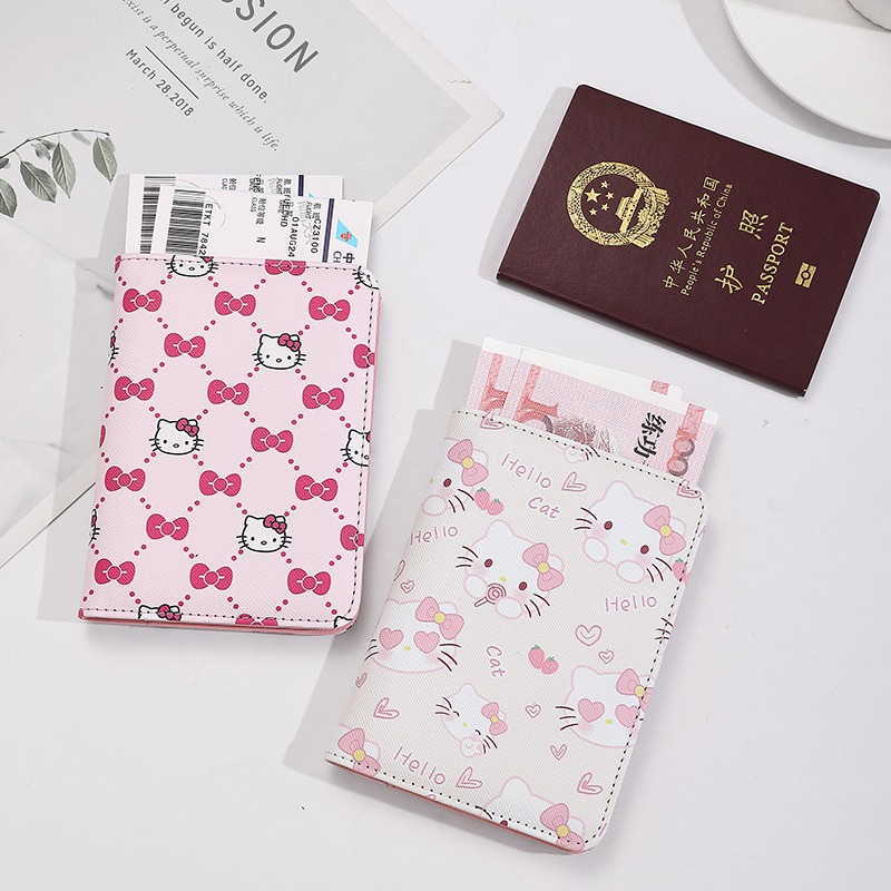 Qantas Travel Accessories - เคสใส่พาสปอร์ตผู้หญิงลายเฮลโลคิตตี้ หนัง PU อเนกประสงค์ ใส่บัตรเครดิต กระเป๋าใส่พาสปอร์ต